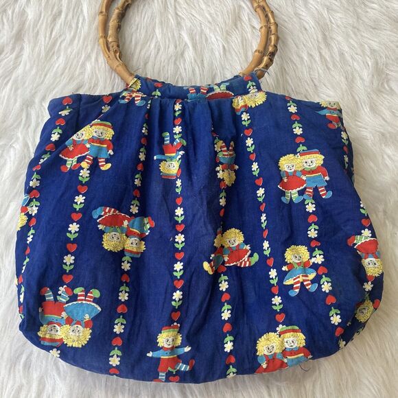 Handmade Purse Wooden Handles Raggedy Ann & Andy Handbag Vintage Casual Cute Fun - Picture 2 of 7